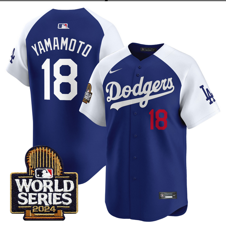 Men MLB Los Angeles Dodgers #18 Yamamoto blue 2024 World Series Champions Patch Limited Jersey20241105->los angeles dodgers->MLB Jersey